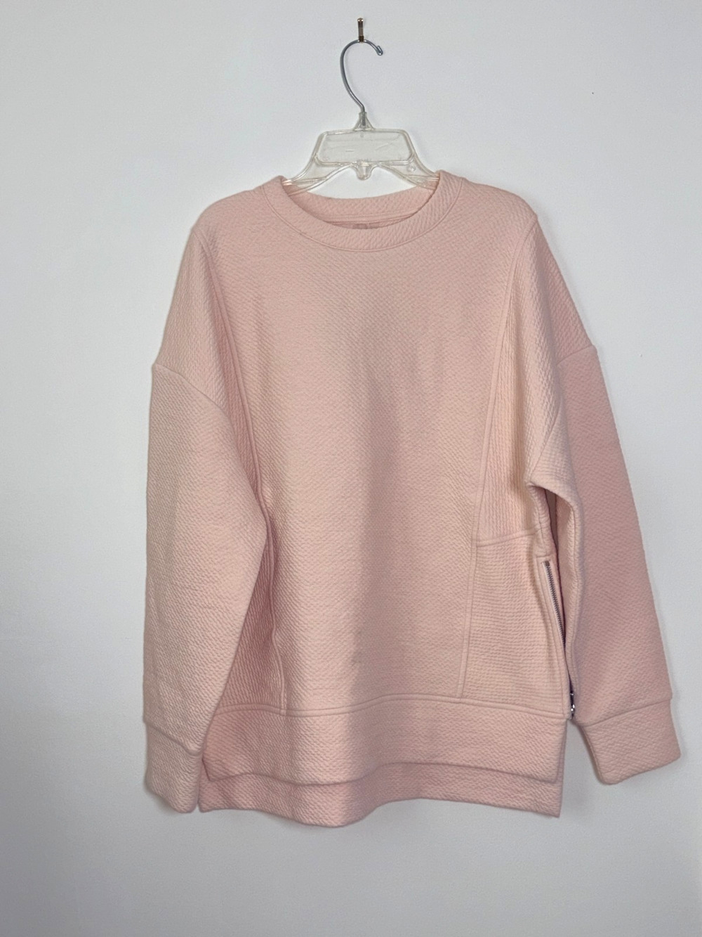 NWT CALIA Faded Pink Textured Side Zip Tunic Sweatshirt Womens Small Oversized